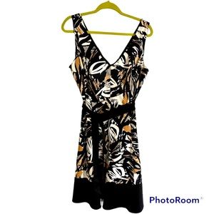 Ellen Tracy Size 12 A-Line dress Black and Tan Pattern MIDI length